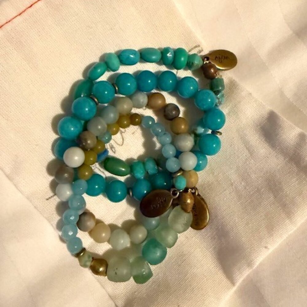 Turquoise Earth Tone Bracelet Set 4 Pieces Jade Jasper Boho Southwest